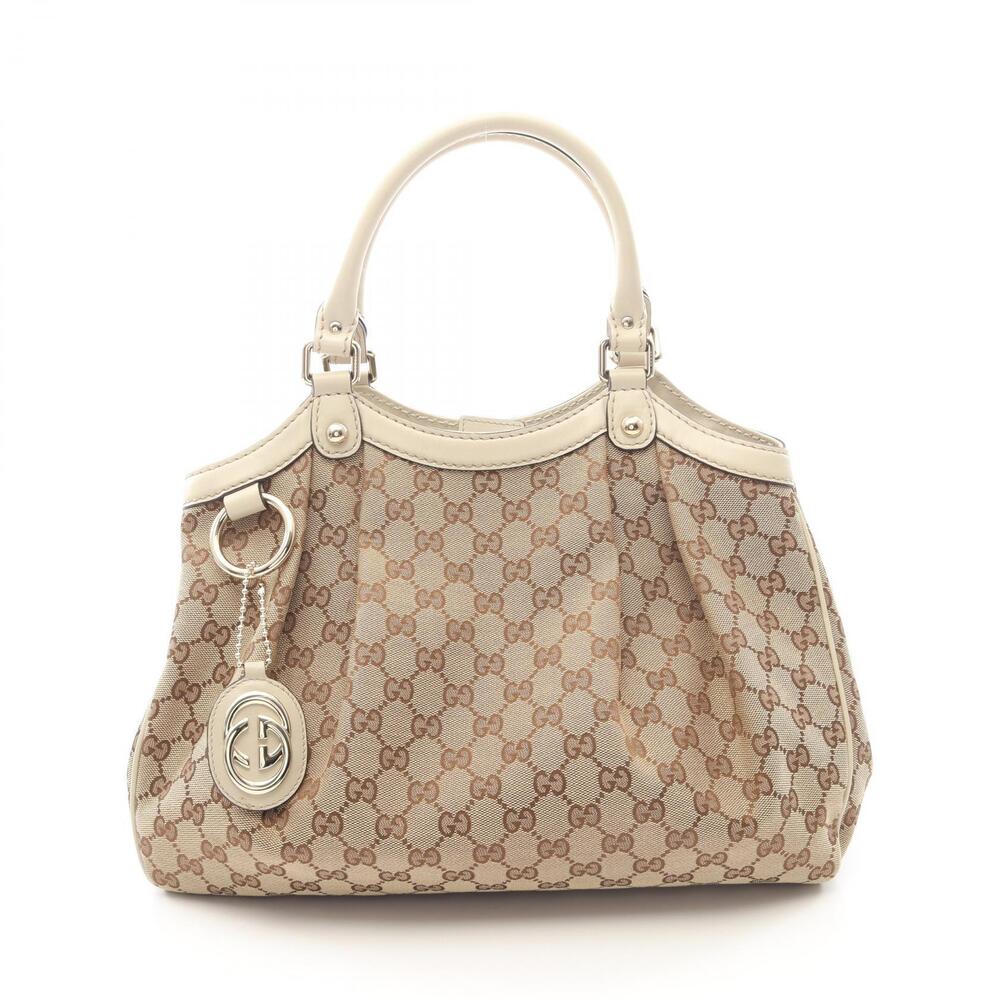 Gucci Sukey GG Canvas Handbag Leather Beige Ivory White